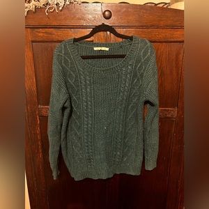 Oversized, cozy green sweater with elbow patches. Size small, gently used.